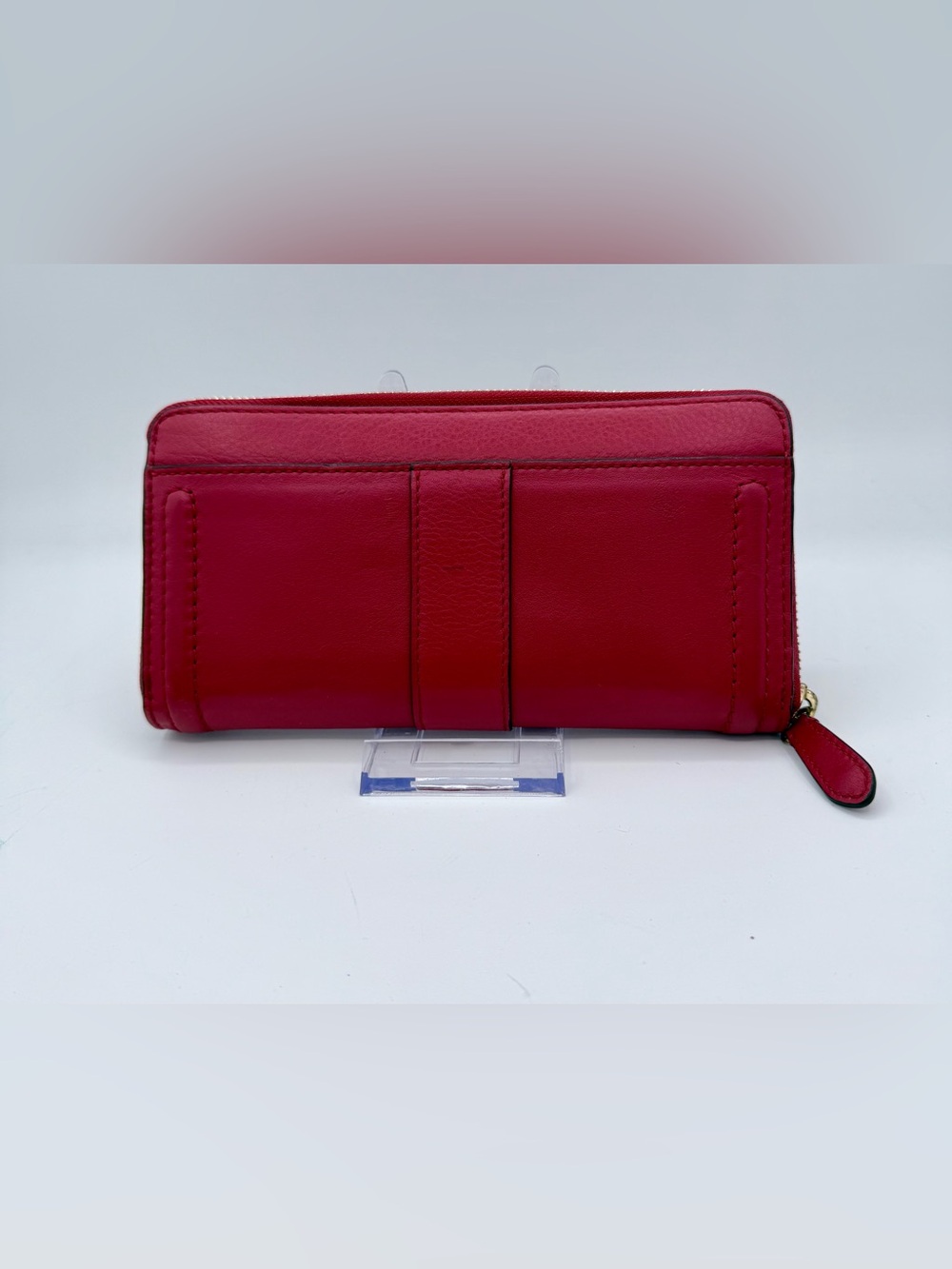 Coach Soho Leather Zip Around Accordion Wallet Red Brass Buckle - Picture 2 of 9